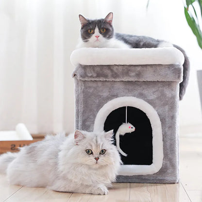 La Cave à Chat avec Couche - Lit Pliable pour Chat avec Cave Douceur et Jouet pour Chat