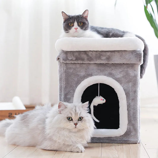 La Cave à Chat avec Couche - Lit Pliable pour Chat avec Cave Douceur et Jouet pour Chat