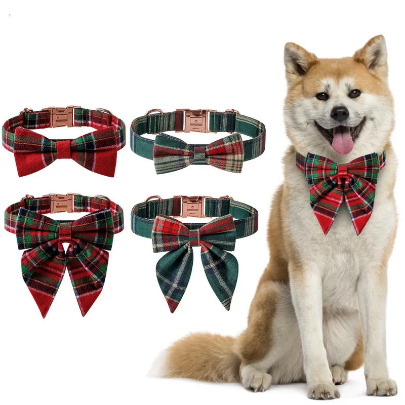 Collier De Chien À Carreaux Avec Noeud Pour Noël Et Les Occasions Festives