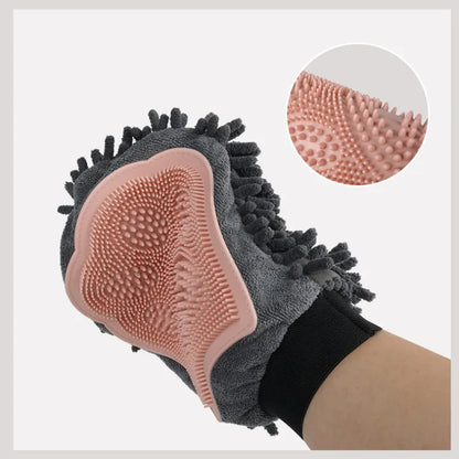 Gant de Toilettage 2 en 1 en Microfibre et Silicone - Massage Doux et Épilation Efficace pour Chiens et Chats