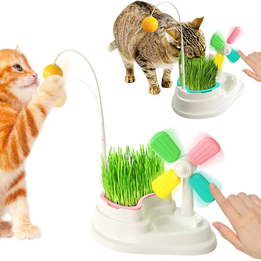 Jouets Interactifs pour Chats - Moulin à Vent avec Balle et Support en Herbe pour Stimuler L' Esprit