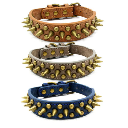 Collier De Chien En Cuir Avec Rivets Et Piques En 3 Couleurs