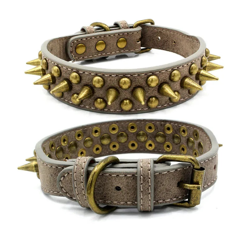 Collier De Chien En Cuir Avec Rivets Et Piques En 3 Couleurs