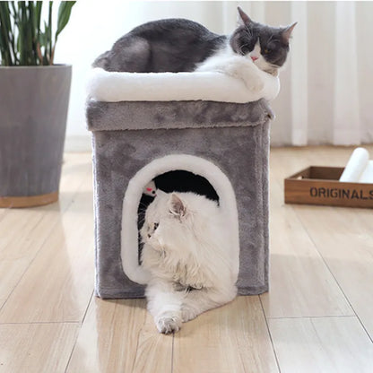 La Cave à Chat avec Couche - Lit Pliable pour Chat avec Cave Douceur et Jouet pour Chat