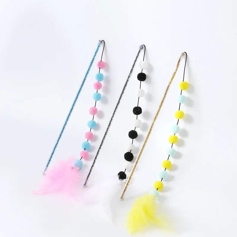 Jouet Interactif pour Chats avec Pompons et Plumes - Canne à Pêche Ludique pour Chats