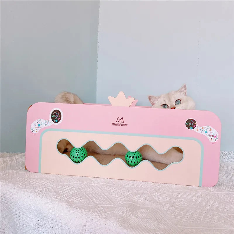 Meuble Griffoir pour Chats avec Jouets , Griffoir pour Chats , Boîte à Griffer en Rose