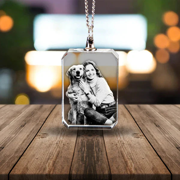 Collier Photo Personnalisé 2D/3D En Cristal En Forme De Carré