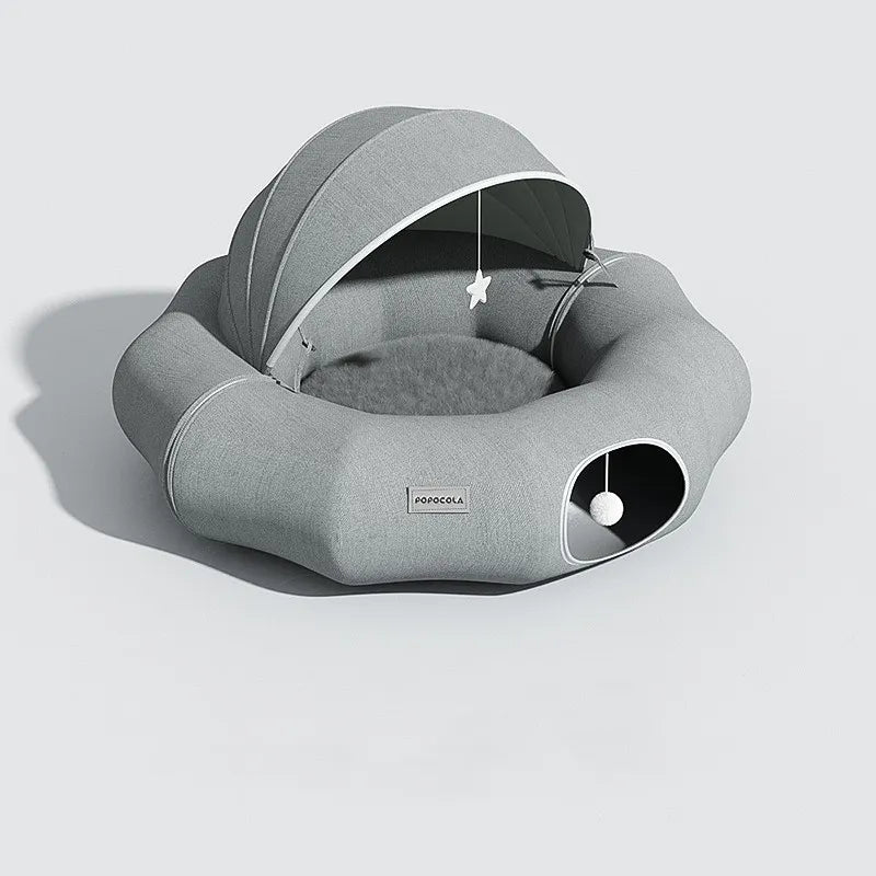 Lit Douillet pour Chats et Petits Chiens avec Toit Amovible et Jouets