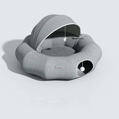 Lit Douillet pour Chats et Petits Chiens avec Toit Amovible et Jouets