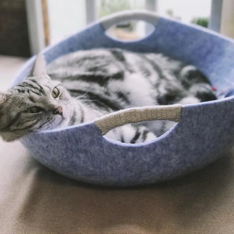 Lit pour Animaux Domestiques en Feutre pour Chats - Panier Doux et Confortable avec Poignées