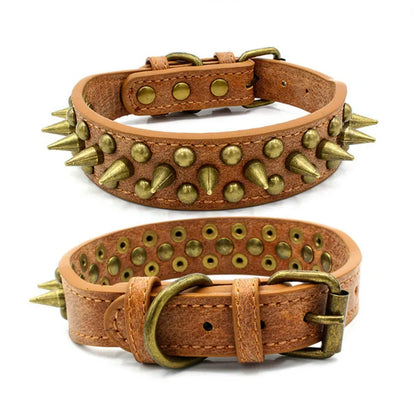 Collier De Chien En Cuir Avec Rivets Et Piques En 3 Couleurs