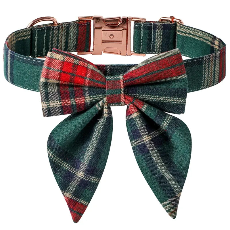 Collier De Chien À Carreaux Avec Noeud Pour Noël Et Les Occasions Festives