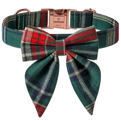 Collier De Chien À Carreaux Avec Noeud Pour Noël Et Les Occasions Festives