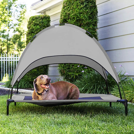 Lit Surélevé pour Chien avec Toit Solaire - Lit D' Extérieur Respirant pour Chiens