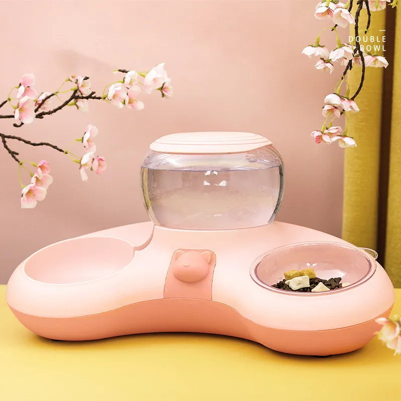 Ecuelle 2 en 1 pour Animaux Domestiques avec Distributeur D' Eau Automatique et Design Antidérapant