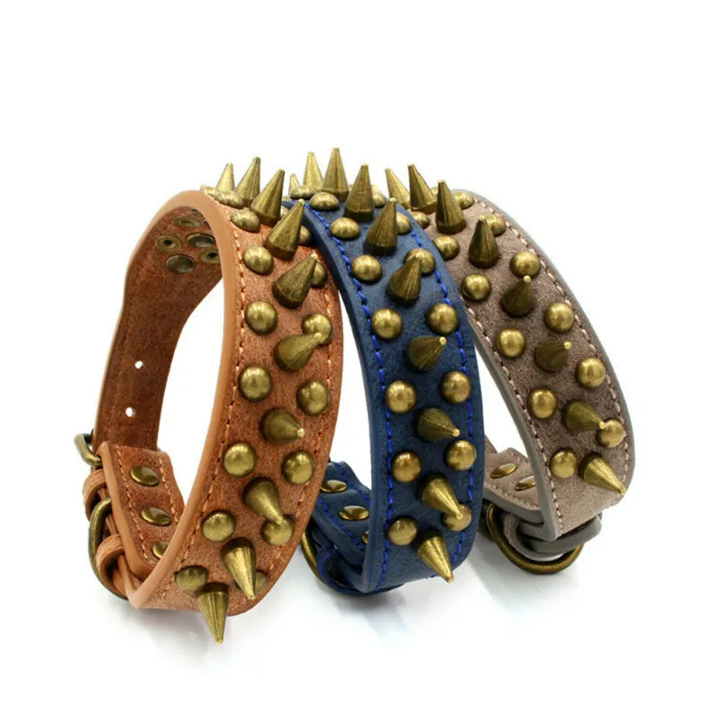 Collier De Chien En Cuir Avec Rivets Et Piques En 3 Couleurs