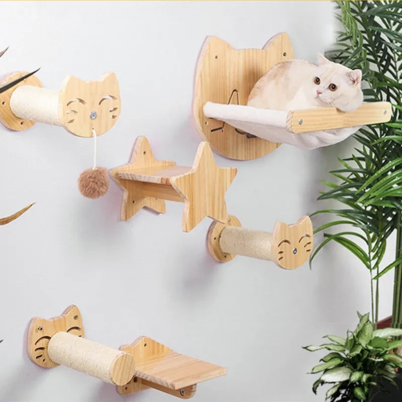 Planche à Gratter Murale pour Chats en Bois dans un Design de Tête de Chat - Lieu de Repos Confortable et Jouet