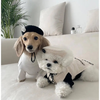 Collier De Chien Élégant Avec Un Petit Chapeau Chic Et Une Application De Fleurs - Design À La Mode Pour Ton Compagnon À Quatre Pattes